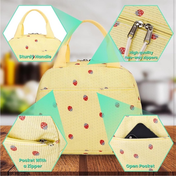 Sunny strawberry corduroy lunch bag - Picture 4 of 4